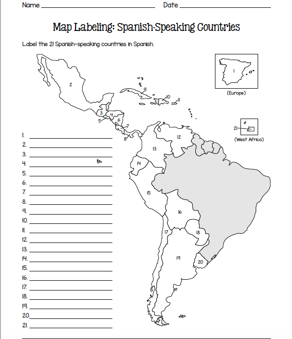 Map Of Spanish Speaking Countries Worksheet Worksheeto Com | SexiezPicz ...